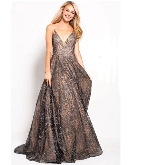 Jovani Silver Glitter Embellished Nude Gown 4 - Picture 2 of 16